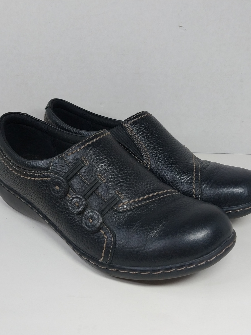 Clarks Ashland Effie Black Leather Slip on Loafers Womens Size 8 Comfort Shoes